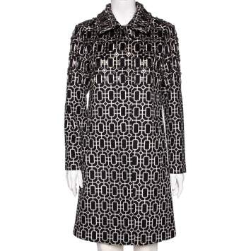 Pre Owned Gucci Monochrome Geometric Pattern Embellished Wool Coat M