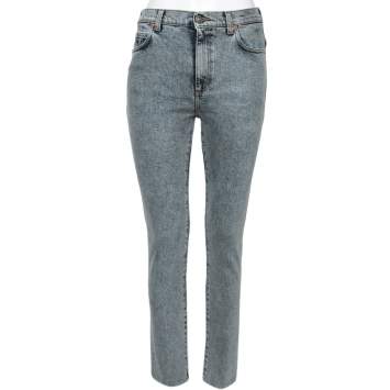 Pre Owned Gucci Blue Denim Logo Printed High Waisted Skinny Jeans S