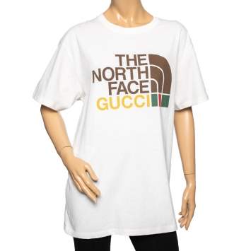 Pre Owned The North Face X Gucci Cream Logo Printed Cotton Oversized T-Shirt M