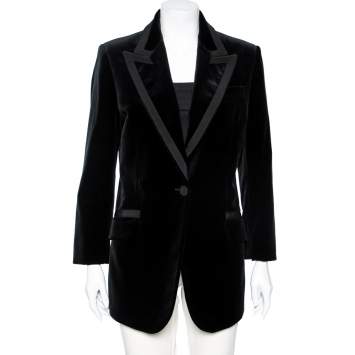 Pre Owned Gucci Black Velvet Embroidered Tiger Embellished Single Breasted Blazer L