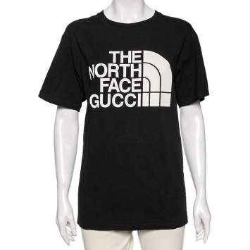 Pre Owned The North Face X Gucci Black Logo Printed Cotton Oversized Crewneck T-Shirt M
