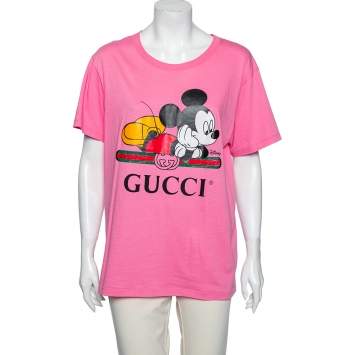 Pre Owned Gucci X Disney Pink Logo Printed Cotton Crewneck T-Shirt S