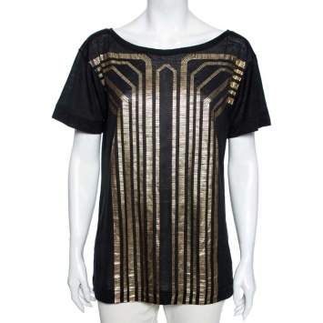 Pre Owned Gucci Black Printed Cotton Round Neck T-Shirt S
