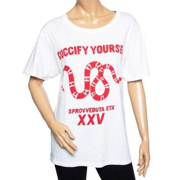 Pre Owned Gucci White Cotton Guccify Yourself Printed Oversized T-Shirt S