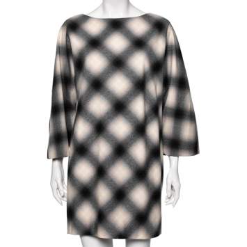 Pre Owned Gucci Grey Checkered Wool Oversized Dress M