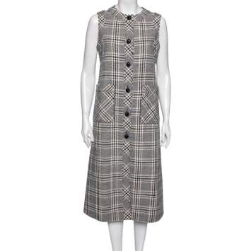 Pre Owned Gucci Beige/Blue Check Print Wool Sleeveless Jacket M