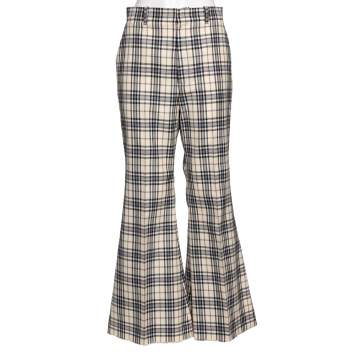 Pre Owned Gucci Beige/Blue Check Print Tweed Flared Trousers M