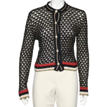 Pre Owned Gucci Black Lurex Knit Button Detail Cardigan S