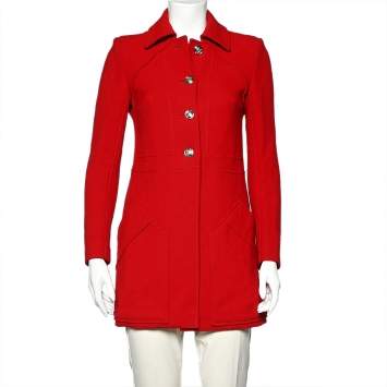 Pre Owned Gucci Red Wool Buttoned Mid Length Coat S