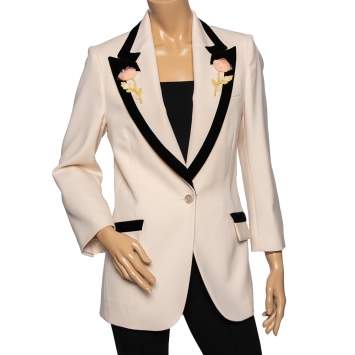 Pre Owned Gucci Light Beige Wool Rose Applique Detailed Single Breasted Blazer M