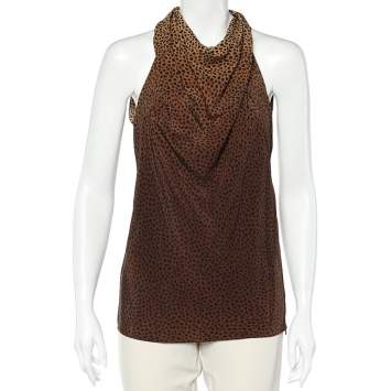 Pre Owned Gucci Brown Animal Printed Silk Draped Sleeveless Top S