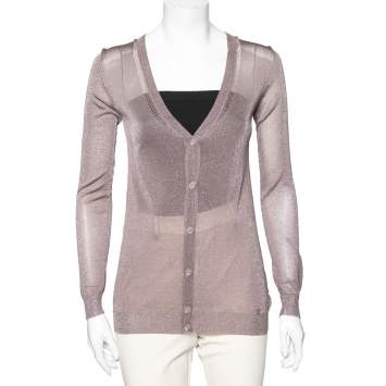 Pre Owned Gucci Dusky Purple Lurex Knit Button Front Cardigan XS