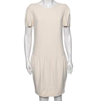 Pre Owned Gucci Cream Synthetic Gather Short Sleeves Dress M