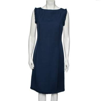 Pre Owned Gucci Blue Silk Ruffle Detailed Dress M