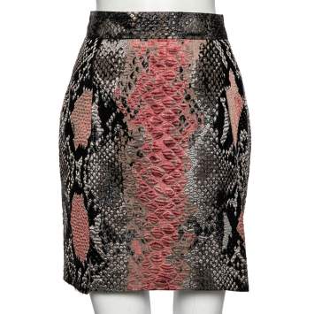 Pre Owned Gucci Multicolor Metallic Knit Textured Snakeskin Printed Mini Skirt M