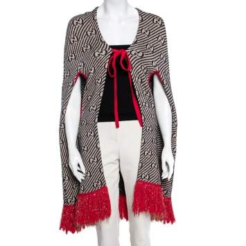 Pre Owned Gucci Multicolor Metallic Wool Logo Glitter Fringe Hem Cape M