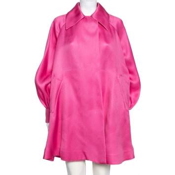 Pre Owned Gucci Pink Textured Silk Bishop Sleeve Coat M