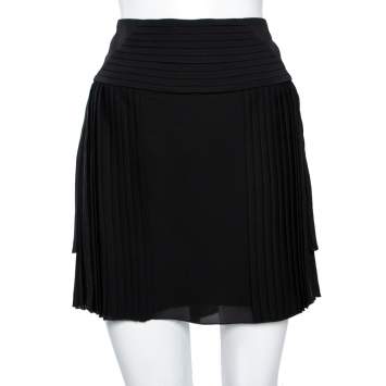 Pre Owned Gucci Black Silk Pleated Detail Mini Skirt M