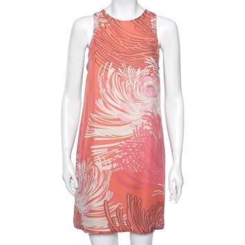 Pre Owned Gucci Pink Foral Printed Silk Sleeveless Dress M