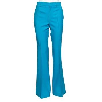 Pre Owned Gucci Blue Wool Flared Leg Trousers M