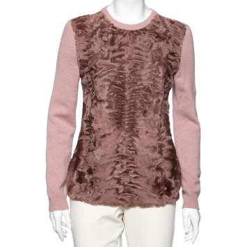 Pre Owned Gucci Pink Real Fur& Cashmere Knit Paneled Sweater M