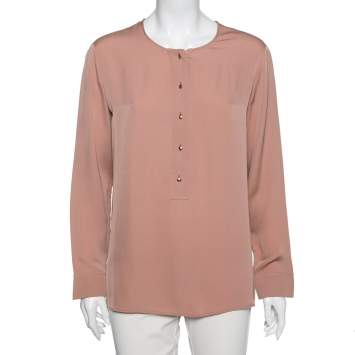 Pre Owned Gucci Beige Silk Button Front Long Sleeve Blouse M