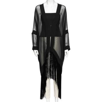 Pre Owned Gucci Black Silk Fringed Kaftan M