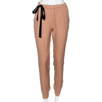 Pre Owned Gucci Beige Silk Cuffed Trousers M