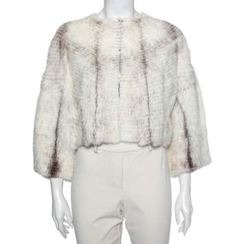Pre Owned Gucci Off White Two Toned Mink Fur Cropped Bolero S