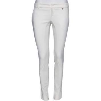 Pre Owned Gucci White Stretch Cotton Zip Detail Slim Fit Pants M