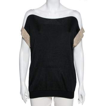 Pre Owned Gucci Black Contrast Detail Knit Top L