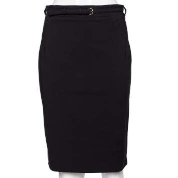 Pre Owned Gucci Black Cotton Buckle Belted Skirt M