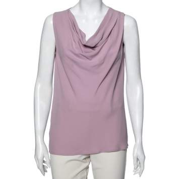 Pre Owned Gucci Lavender Crepe Pleated Neck Sleeveless Top M