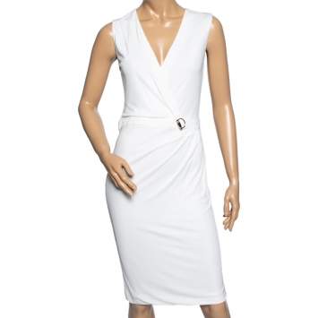Pre Owned Gucci White Jersey Wrap Detail Sleeveless Dress M 