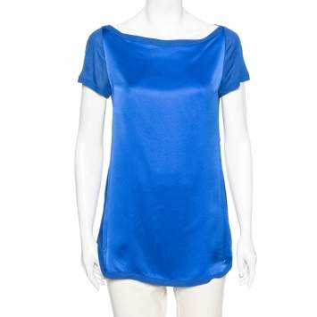 Pre Owned Gucci Yellow Silk Short Sleeve Blouse M