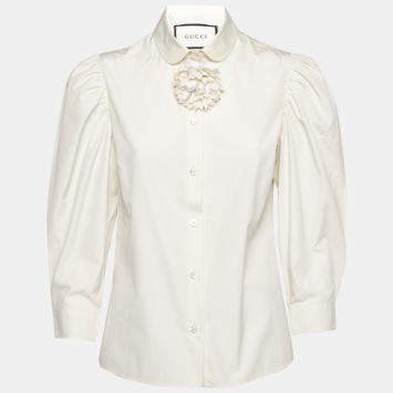 Pre Owned Gucci White Cotton Button Button Front Shirt M