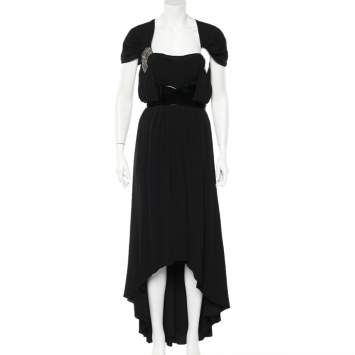 Pre Owned Gucci Vintage Black Silk Chiffon Embellished Detail Gown M