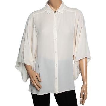 Pre Owned Gucci Cream Silk Kimono Sleeves Front Button Shirt M