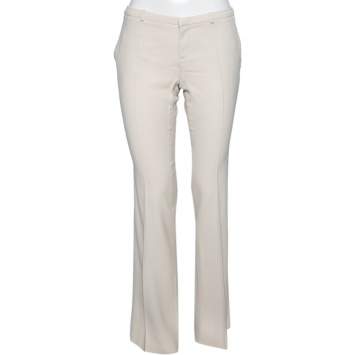 Pre Owned Gucci Cream Wool Crepe Tailored Pants M