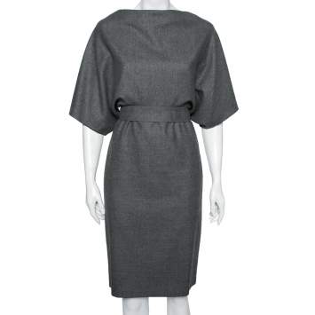 Pre Owned Gucci Grey Wool Belted Cape Dress M