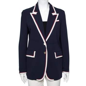 Pre Owned Gucci Navy Blue Crepe Contrast Trimmed Blazer L