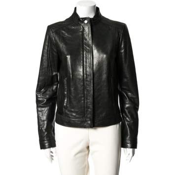 Pre Owned Gucci Black Leather Zip Front Jacket M