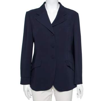 Pre Owned Gucci Navy Blue Crepe Single Breasted Blazer L