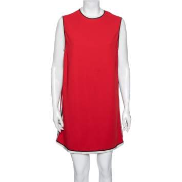 Pre Owned Gucci Red Crepe Stripe Trim Tunic Top L