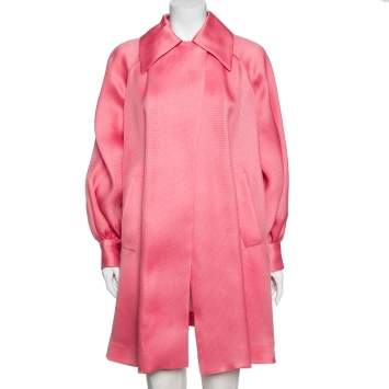 Pre Owned Gucci Pink Patterned Silk Lightweight Cape Coat M