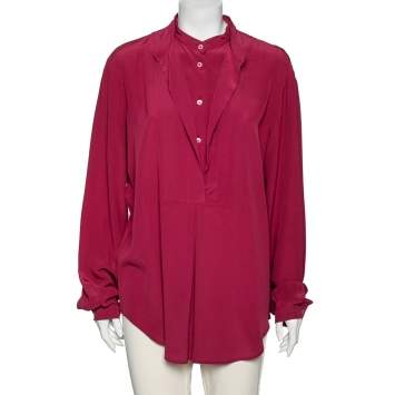 Pre Owned Gucci Magenta Silk Buckle Neck Detailed Tunic L