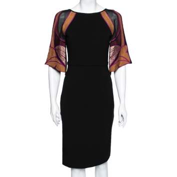 Pre Owned Gucci Black Synthetic Embroidered Sleeve Dress S