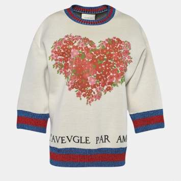 Pre Owned Gucci Cream Bonded Knit L'Aveugle Par Amour Sweatshirt XXL