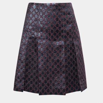 Pre Owned Gucci Blue Lurex GG Pleated Mini Skirt M