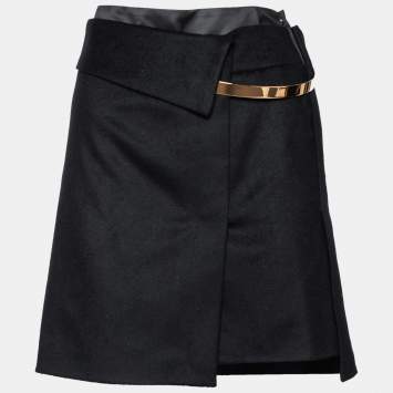 Pre Owned Gucci Black Wool Metal Appliqued Short Skirt M
